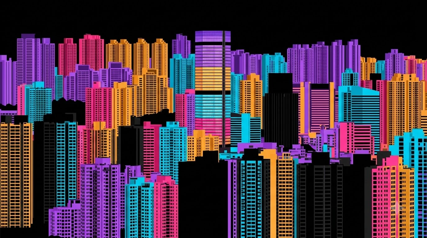 Illustrative night skyline for bins
